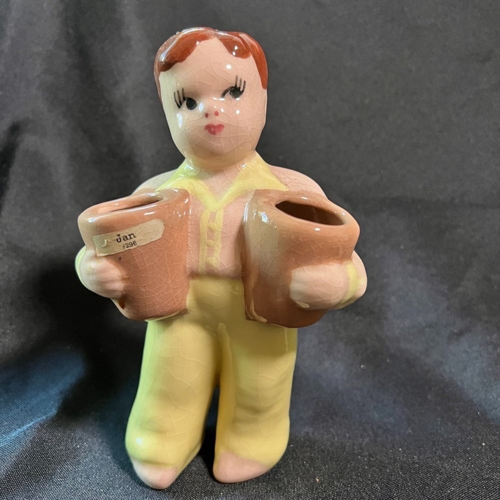Vintage Brayton Laguna Pottery Calendar Figurine January‎ #296 Child w/Two Mug